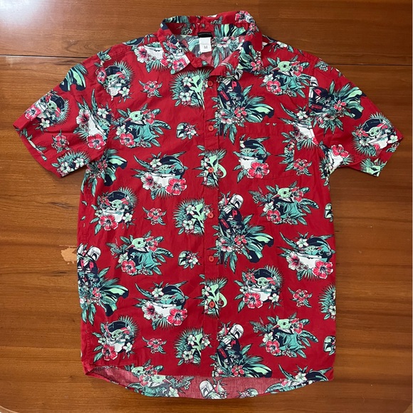 🌺 Star Wars Hawaiian Shirt – Grogu Baby Yoda Mando Print Red Button Up - Picture 6 of 10